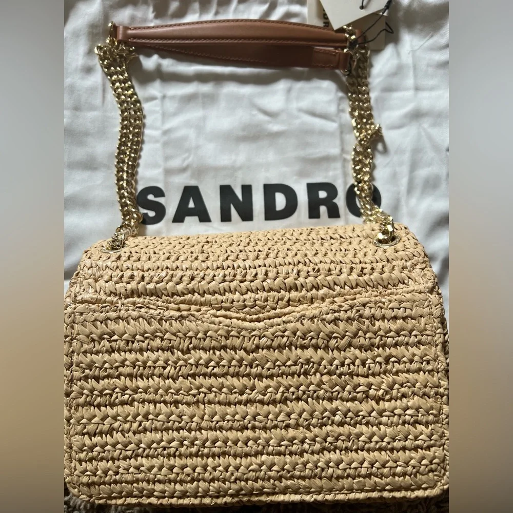 Sandro YZA Paille Wicker Raffia Straw Bag Purse Shoulder Crossbody Gold NWT
